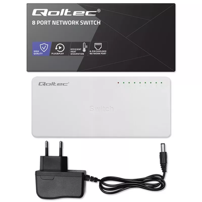 Switch di rete Qoltec 8x porte RJ45 1000Mbps LAN