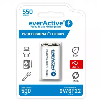 Batteria ricaricabile everActive 6F22/9V Li-ion 550 mAh con USB TYPE C