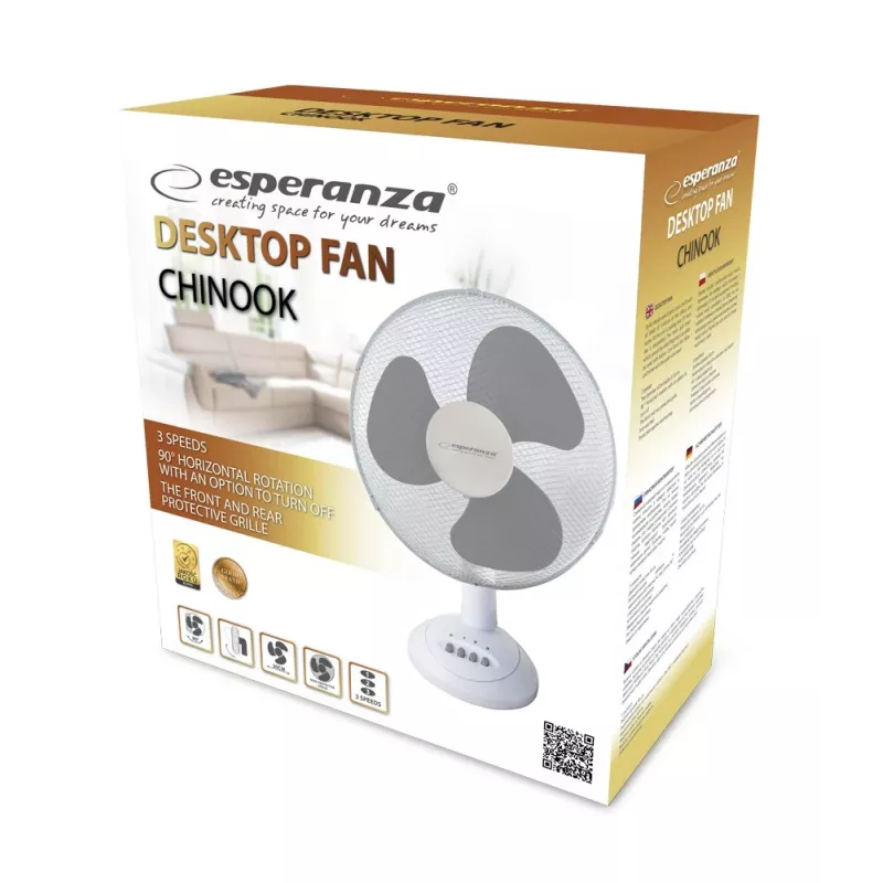 Esperanza EHF003WE, ventilatore da tavolo 12'' , bianco e grigio