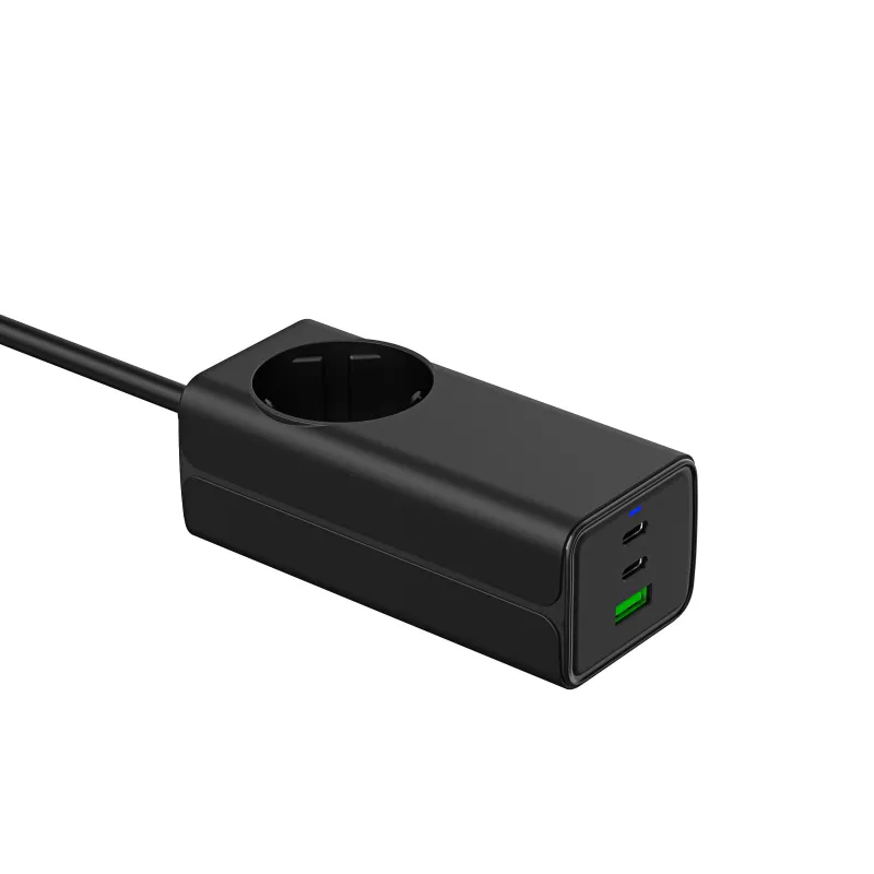 Caricabatterie USB GaN Akyga AK-CH-21 65 W, 2 x USB-C + USB-A, con presa, 1,5 m, nero