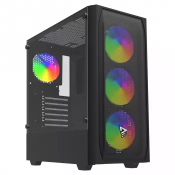 Case PC SAVIO Noctis Flow RGB — Cube, ATX/Mini-ITX, 3x ventole frontali da 120 mm, pannello laterale in vetro temperato, GPU max 35 cm