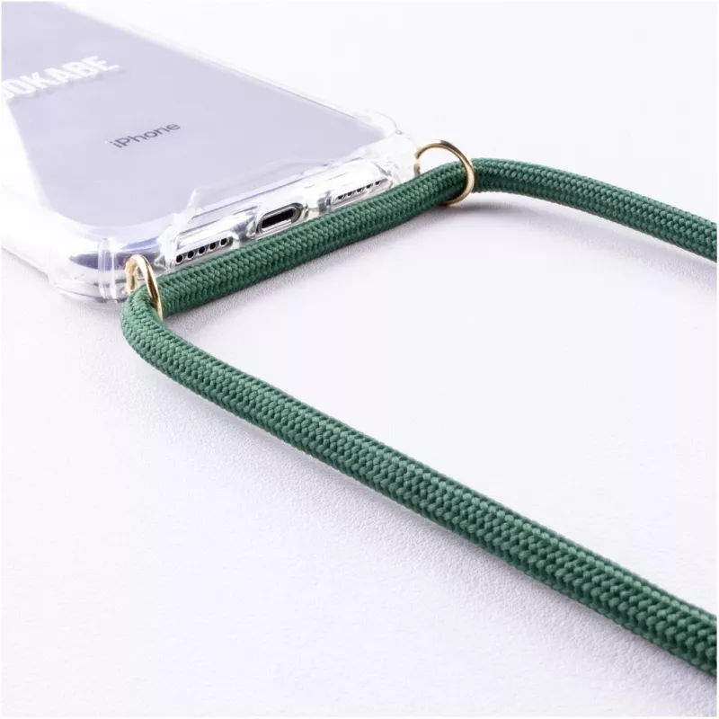 Custodia con collana per smartphone Lookabe per iPhone 7/8, oro con dettagli verdi