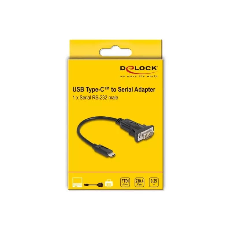 Adattatore DeLOCK USB Type-C a RS-232 D-Sub 9 poli maschio 0,25 m