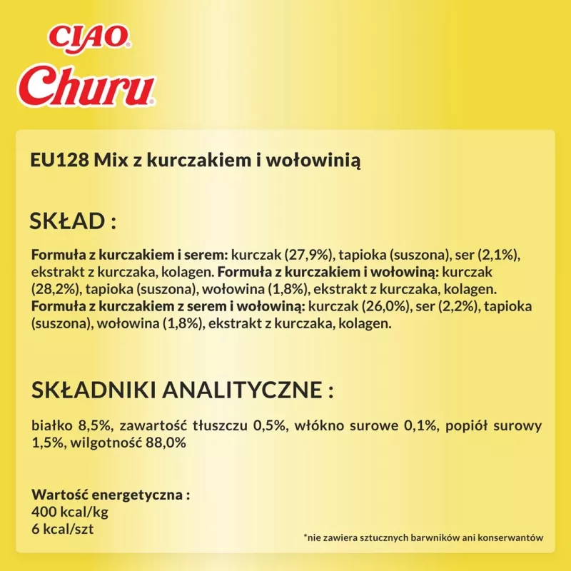 Snack per gatti INABA Churu scatola assortita — pollo e manzo, 20 x 14 g tubetti