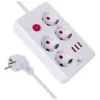 Ciabatta multipresa MACLEAN MCE392 W — 4 prese F, 3×USB A, 110–240 V, 2,1 A max, 2500 W, cavo 1,5 m, bianco