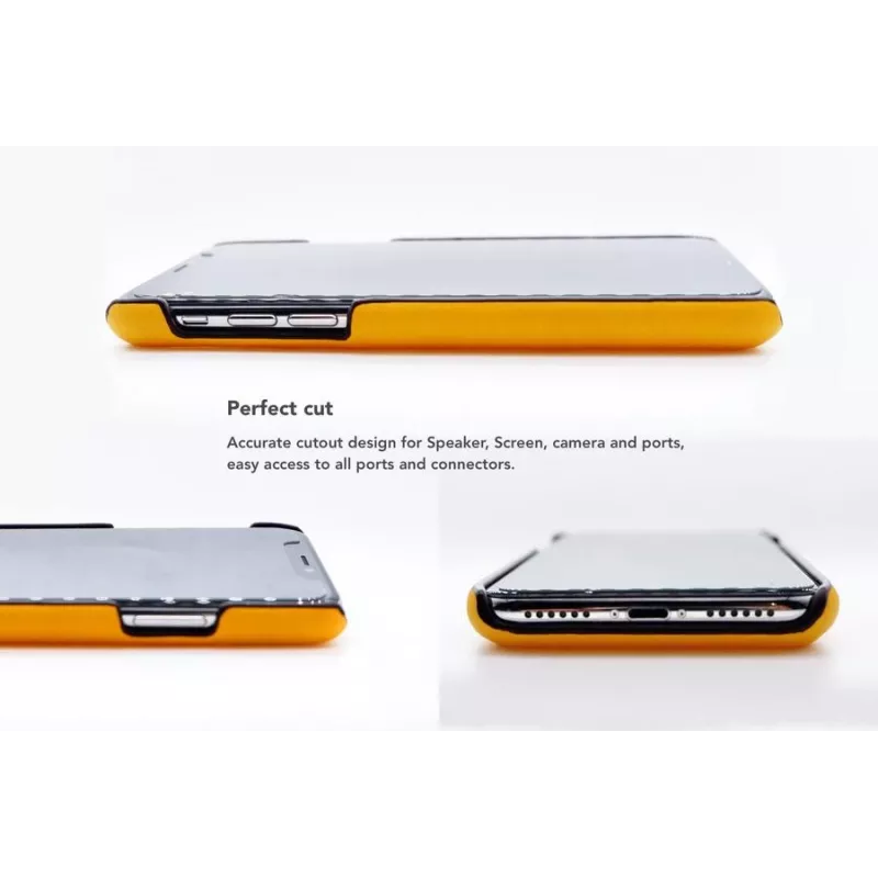 Custodia per cellulare VixFox per iPhone X/XS, giallo senape, retro con porta carte
