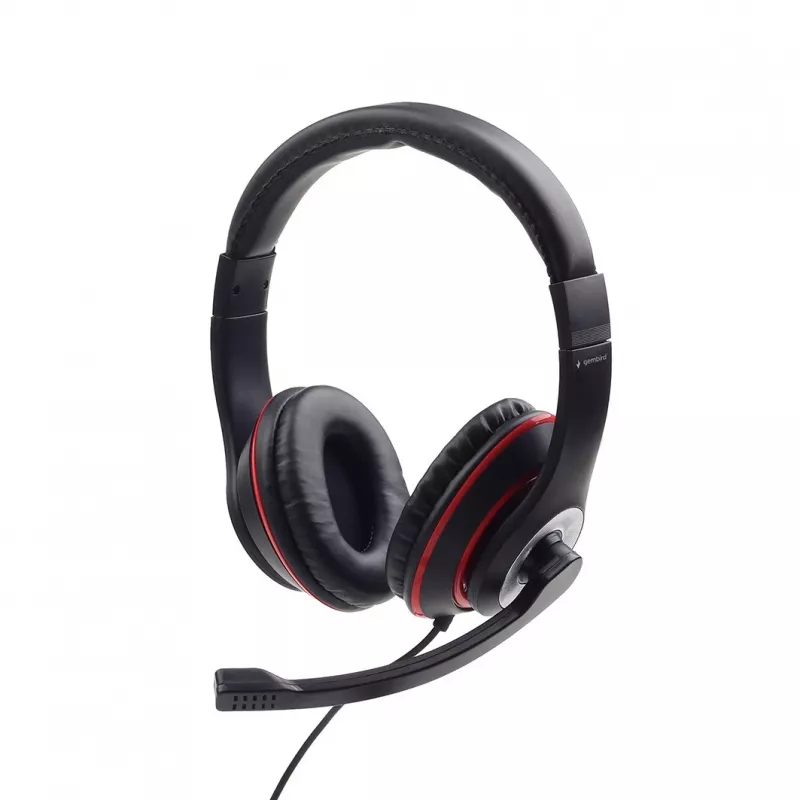 Headset gaming con filo GEMBIRD MHS-03-BKRD — binaurale, circumaurale, 3,5 mm, cavo 1,8 m, rosso/nero