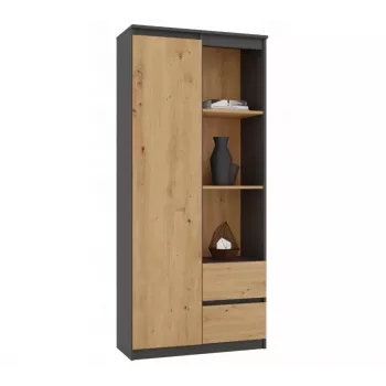 Top e Shop RS-80 BILY libreria, telaio antracite, anta in rovere artisan, 7 ripiani, 2 cassetti, 1800×800×350 mm