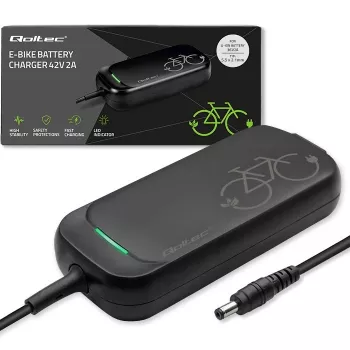 Caricabatterie per e-bike QOLTEC 50332 — uscita 36V/42V, 2A, connettore 5,5×2,1 mm