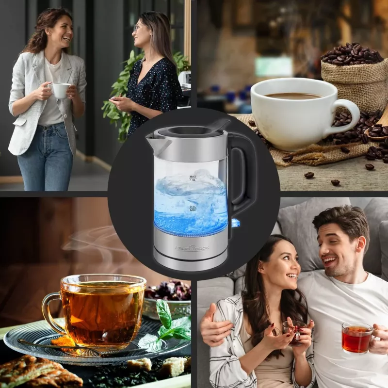ProfiCook PC-WKS 1229 G bollitore 1 L 1600 W acciaio inox, trasparente