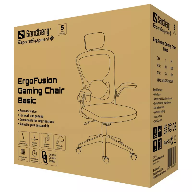 Sedia da gaming Sandberg ErgoFusion Basic seduta imbottita schienale in mesh nero
