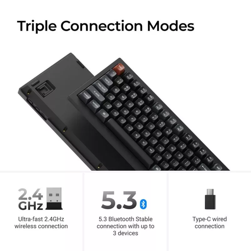 Tastiera meccanica Keychron V1 Ultra 8K — formato 75%, QWERTY, Bluetooth, RGB, nero