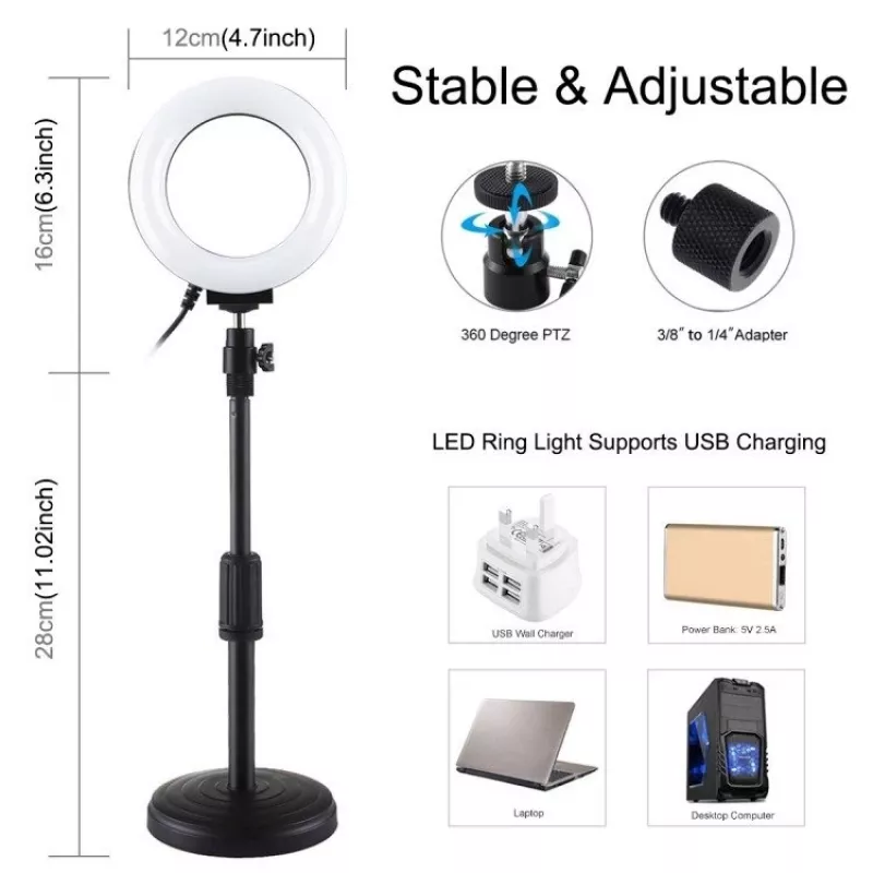 Lampada LED ad anello Puluz con treppiede regolabile PU391