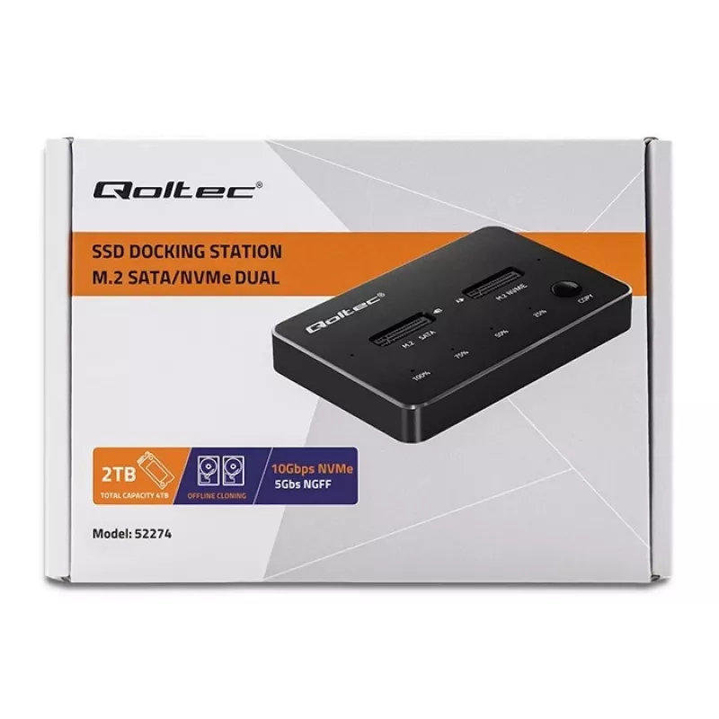 Qoltec 52274 docking station per SSD M.2 | NVMe | SATA | USB-C | DUAL 2 x 2TB