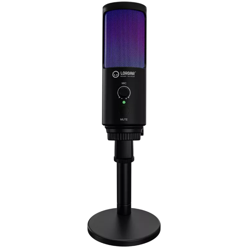 LORGAR SMP40, microfono RGB con tasto di mute esterno e supporto in metallo, nero