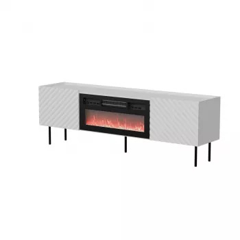 Mobile TV cama meble LUCCA 180x40x59 cm, piano e cornice bianchi, camino elettrico nero