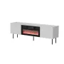 Mobile TV cama meble LUCCA 180x40x59 cm, piano e cornice bianchi, camino elettrico nero