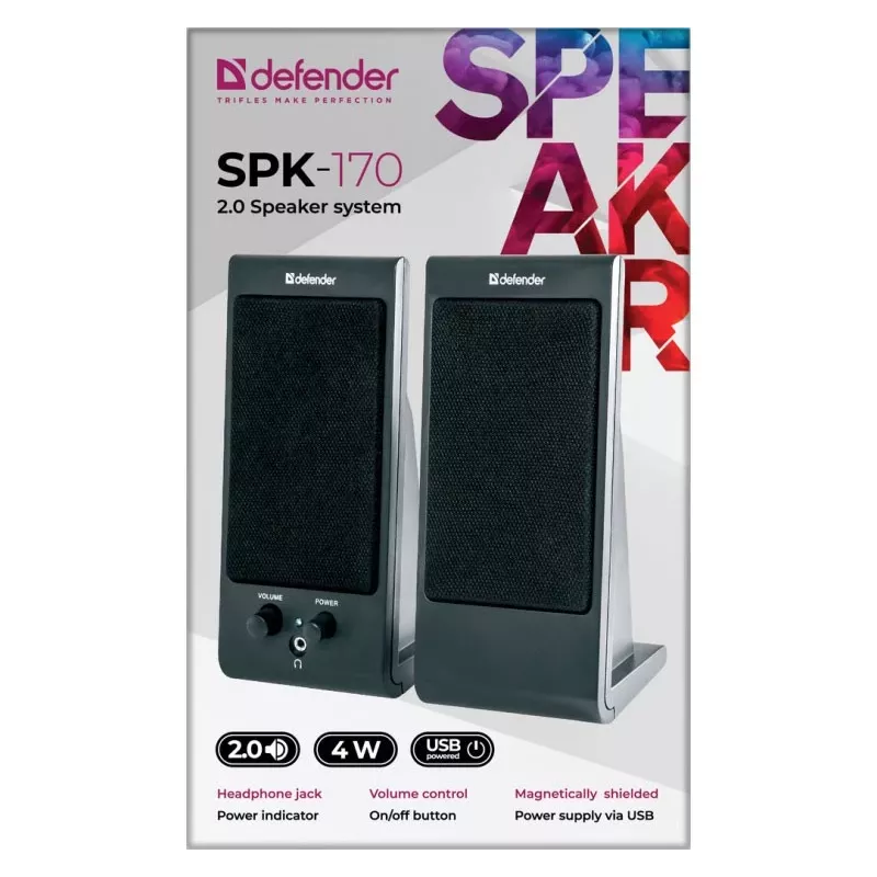Diffusori da scrivania/da scaffale DEFENDER SPK-170 2.0, 4 W RMS, con filo USB 5 V, 3,5 mm, nero