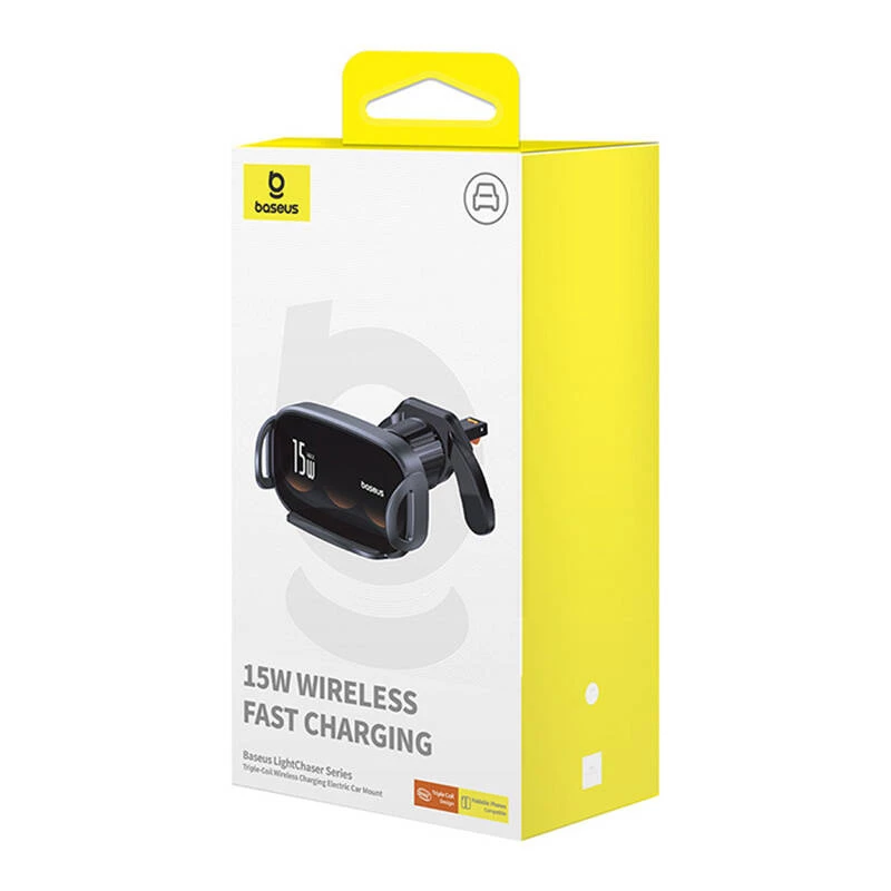 Baseus LightChaser BS-CM029 Supporto auto per telefono con ricarica wireless da 15 W per bocchetta di ventilazione, nero