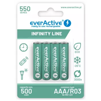 Batterie ricaricabili AAA NiMH everActive EVHRL03-550 1,2 V 550 mAh confezione da 4, cilindriche R03