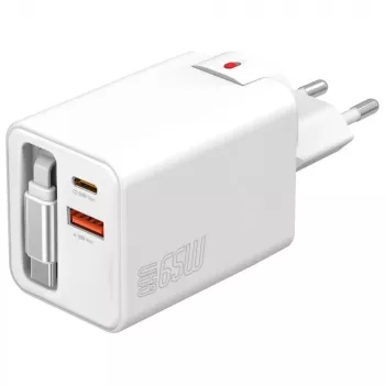 Caricabatterie rapido indoor USB-C/USB-A 4smarts 541065 — universale AC 100–240V, max 20V, cavo 0,7 m, bianco