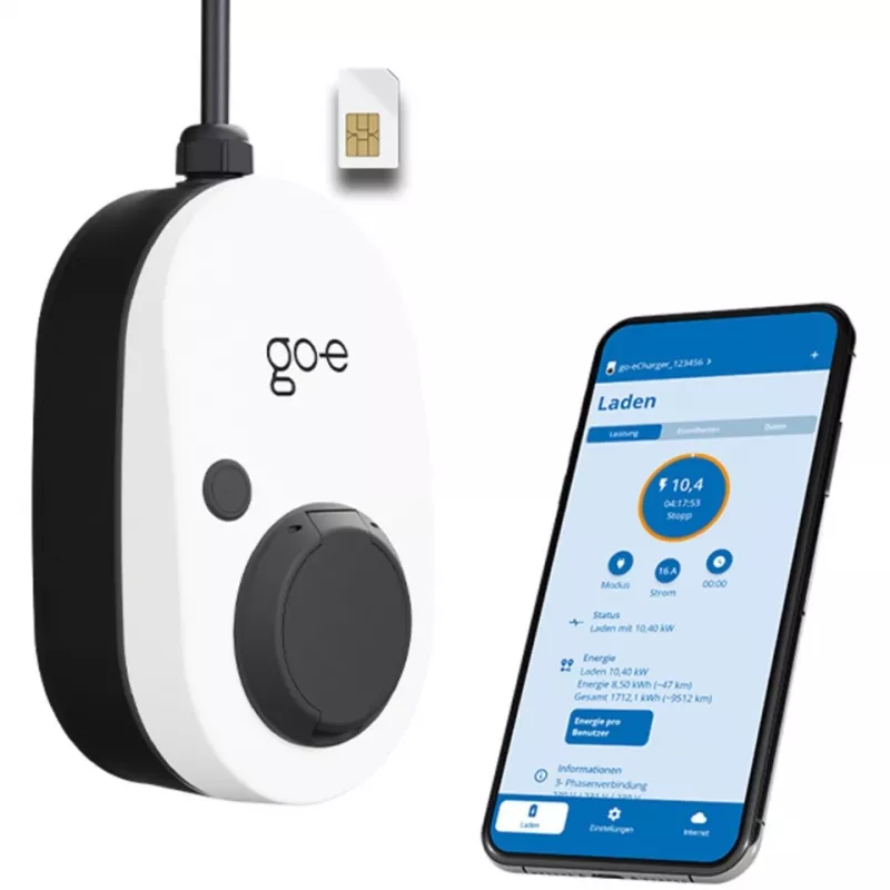 Charger Gemini 2.0, 11 kW (16A 3-fase), Wallbox bianco/nero, senza cavo, 4G/LTE