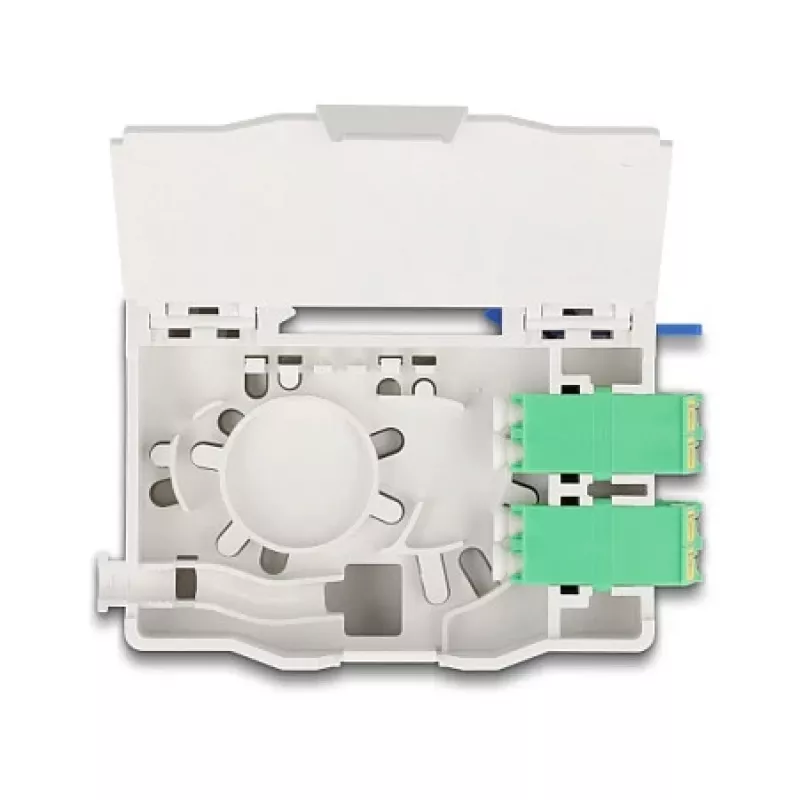 Delock 88098 Scatola di connessione in fibra ottica per guida DIN con supporto per giunzioni, 4x LC Duplex