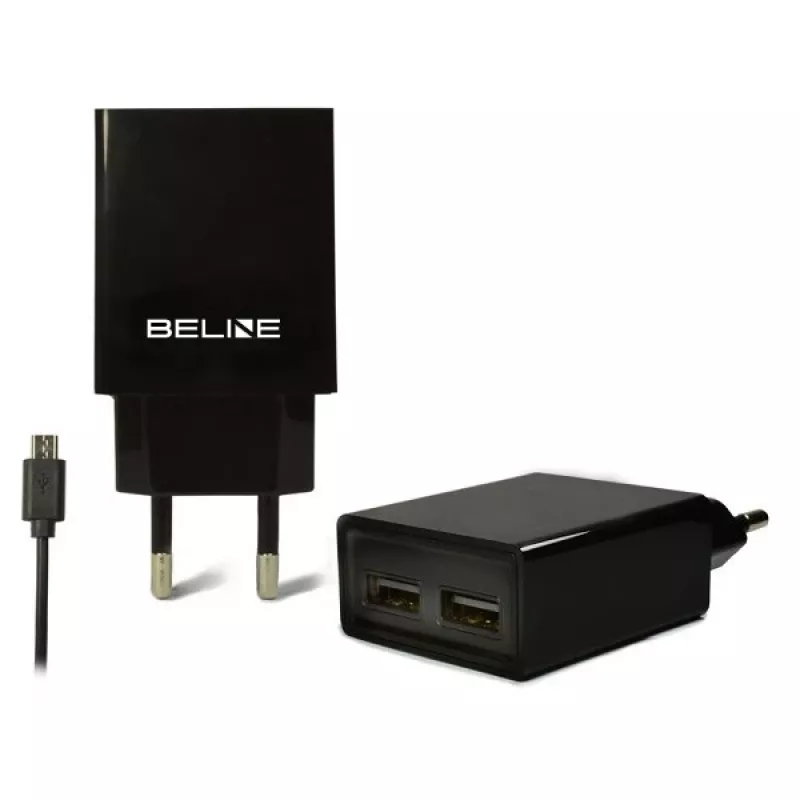 Caricabatterie da viaggio Beline Beli0011 — 2 porte USB, cavo microUSB, uscita 2A, nero