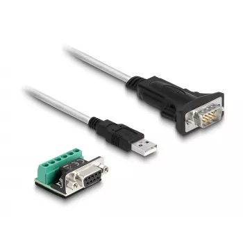 DeLOCK 63465 Adattatore da USB 2.0 Type-A a seriale RS-422/485, morsettiera a 6 pin, 1,8 m, nero/trasparente