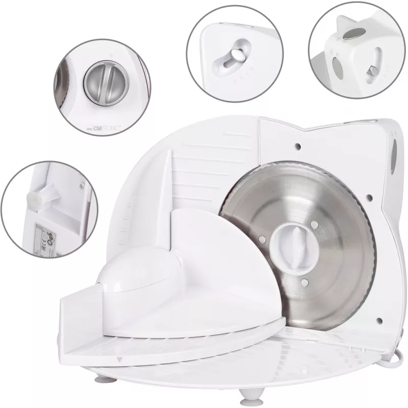Affettatrice elettrica CLATRONIC AS 2958 — 230 V, bianca, 230×310×280 mm