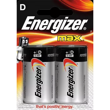 Batteria monouso Energizer MAX D alcalina 1,5 V, formato D, 2 pz., cilindrica, 139 g, 10 anni di durata