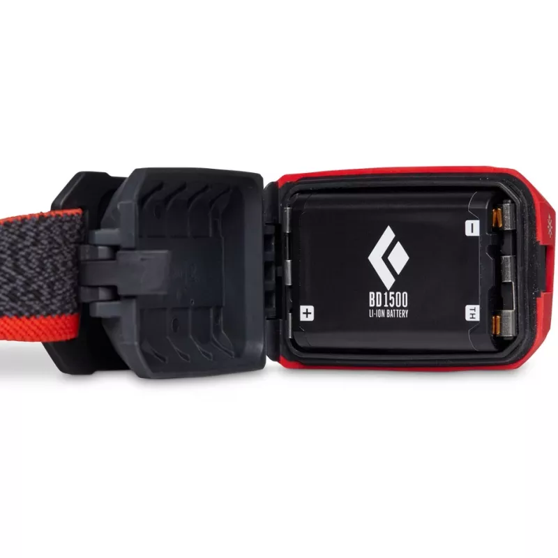 Lampada frontale Diamond Storm 450 nera con fascia frontale nera e rossa
