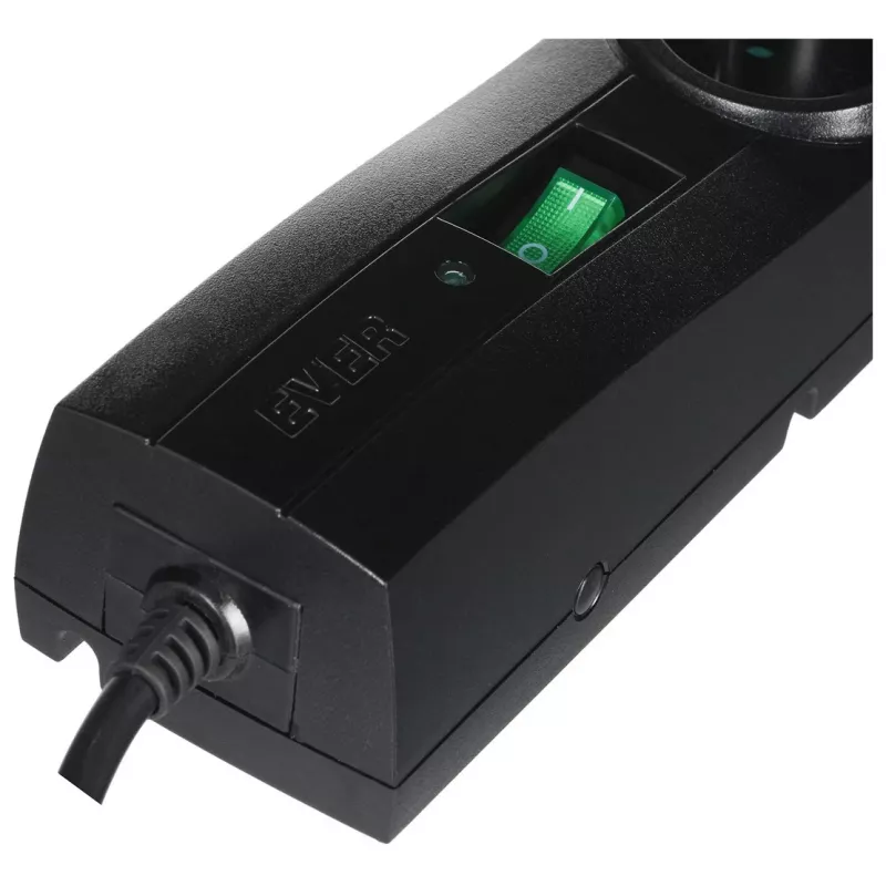 EVER Classic T/LZ09-CLA030/0000 protezione da sovratensioni, 5 prese, 3 m, 250 V, protezione bambini, LED, nera