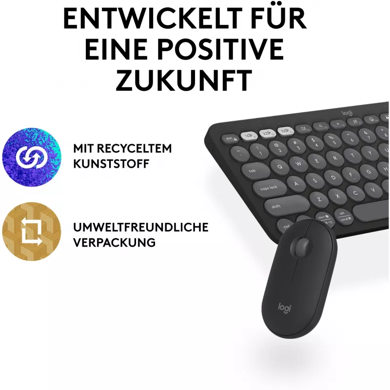 Logitech Pebble 2 Combo Tastiera e mouse wireless QWERTZ tedesco grafite