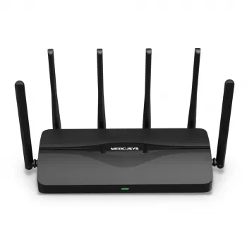 Router da tavolo MERCUSYS MR47BE — tri-band Wi-Fi 7 (2,4/5/6 GHz), 9300 Mbit/s, 3× RJ-45, 2,5GbE, 6 antenne esterne