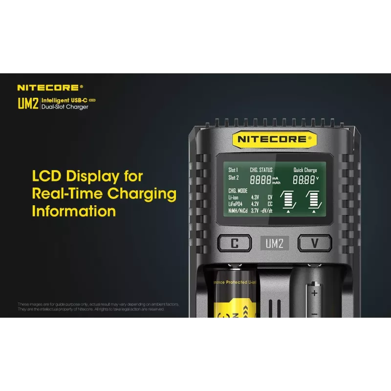 Caricabatterie Nitecore UM2 batterie domestiche DC ioni di litio nichel-cadmio