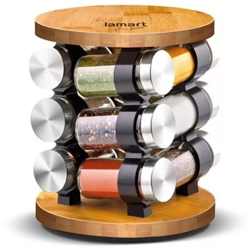 Lamart LT7051 Set di 12 barattoli per spezie in vetro con supporto