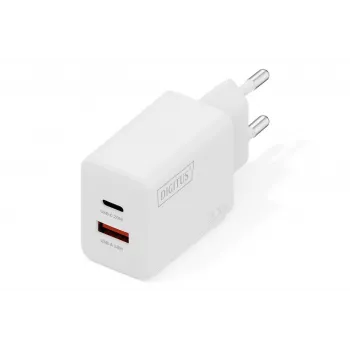 Caricabatterie USB AC DIGITUS 20W, 1x USB-C, 1x USB-A, ingresso 100–240V, bianco