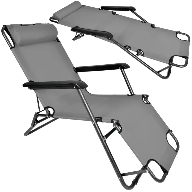 Sedia a sdraio da giardino pieghevole con cuscino Black Forest, grigio