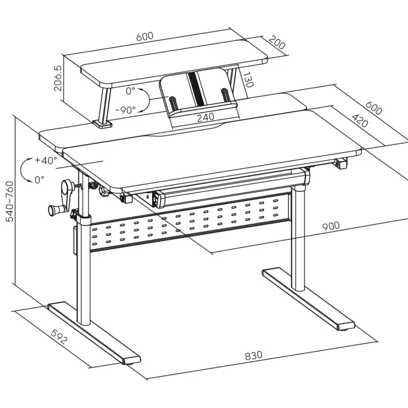 Scrivania per bambini Ergo Office ER-483 — regolabile in altezza compatta