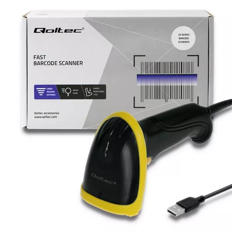Qoltec 50867 lettore laser di codici a barre 1D/2D, USB, nero