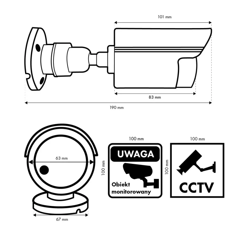 Telecamera tubolare finta CEE IR1800 B, telecamera di sorveglianza simulata con LED IR, nero