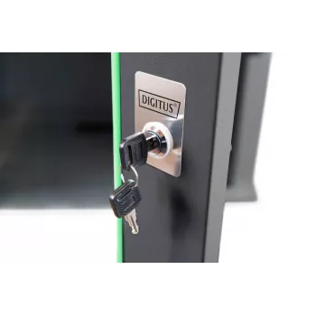 Armadio a parete professionale serie Unique - 600x600 mm (LxP), armadio IT nero, 7 unità di altezza