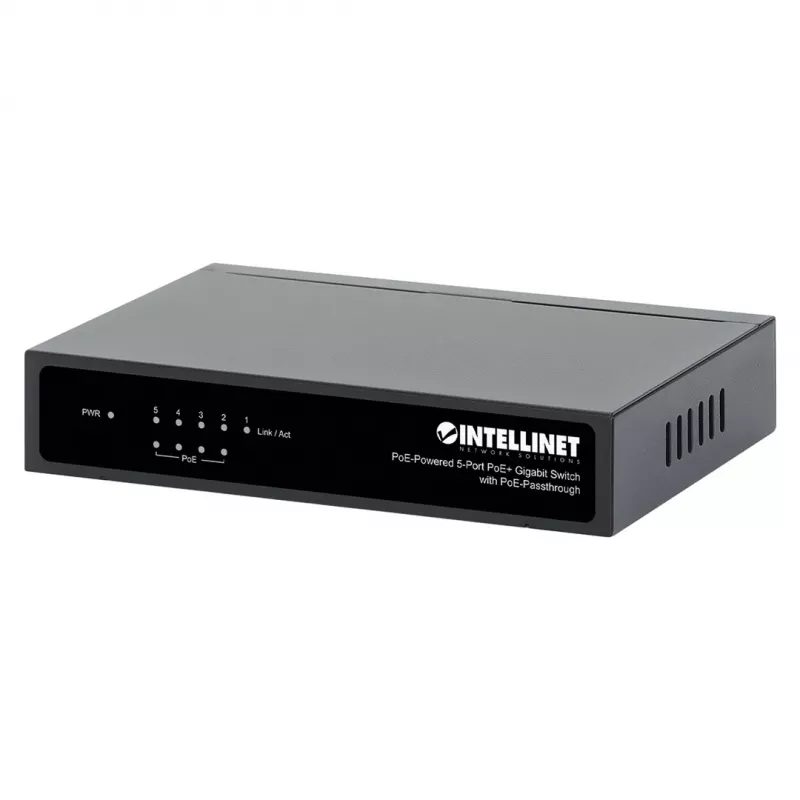 Switch Gigabit 5xPoE Passthrough, alimentato tramite PoE o AC, 68W