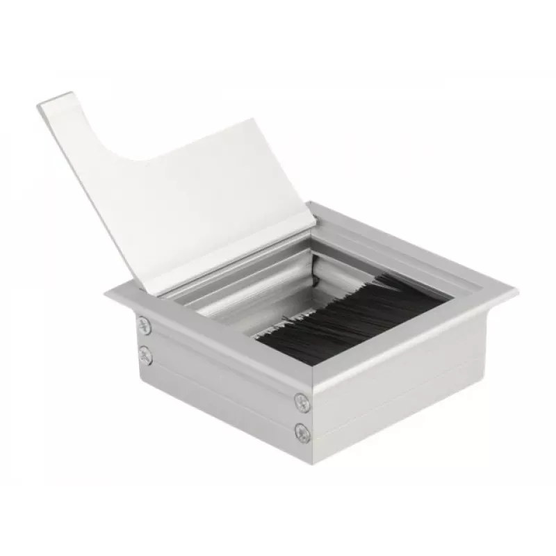 Passacavo DeLOCK per montaggio a tavolo con spazzola 80x80x28 mm argento