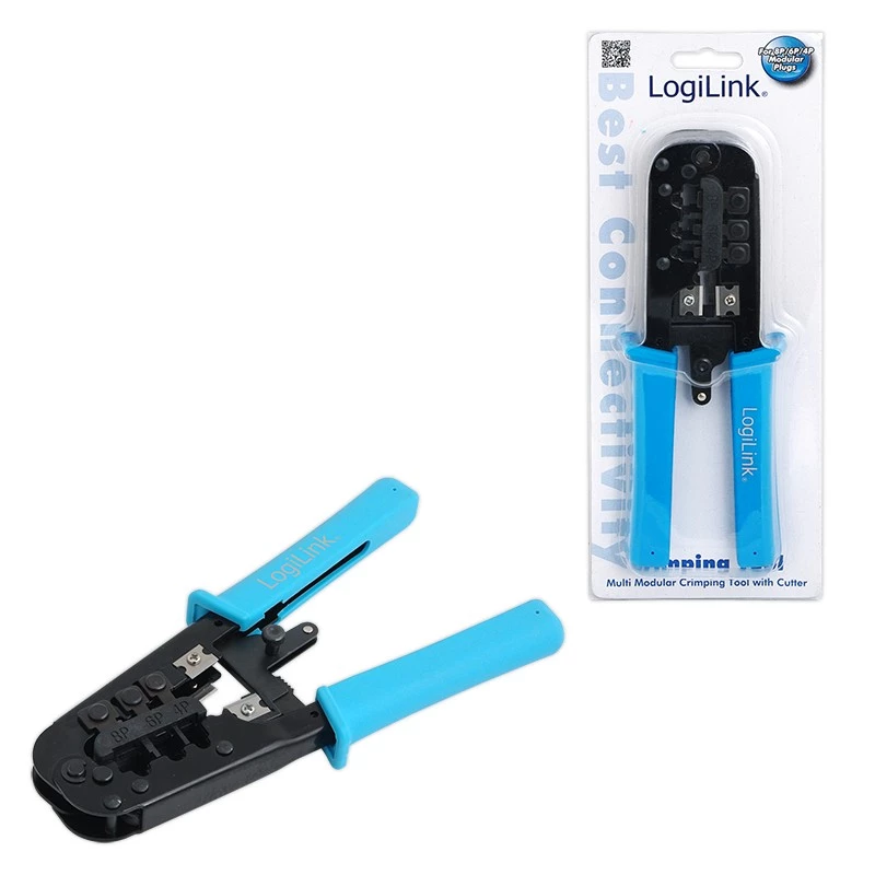 LogiLink WZ0019 pinza crimpatrice multimodulare, 8P/6P/4P, nero/blu