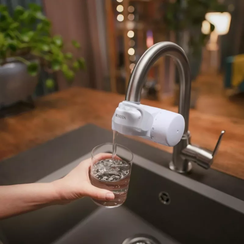 Filtro per rubinetto BRITA ON TAP V CU CE2 (1052067) — 4 stadi, capacità 600 L, 3 modalità, 5 adattatori, bianco