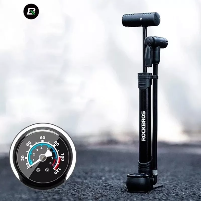 Pompa a mano per bicicletta Rockbros 42310006001 con manometro nera