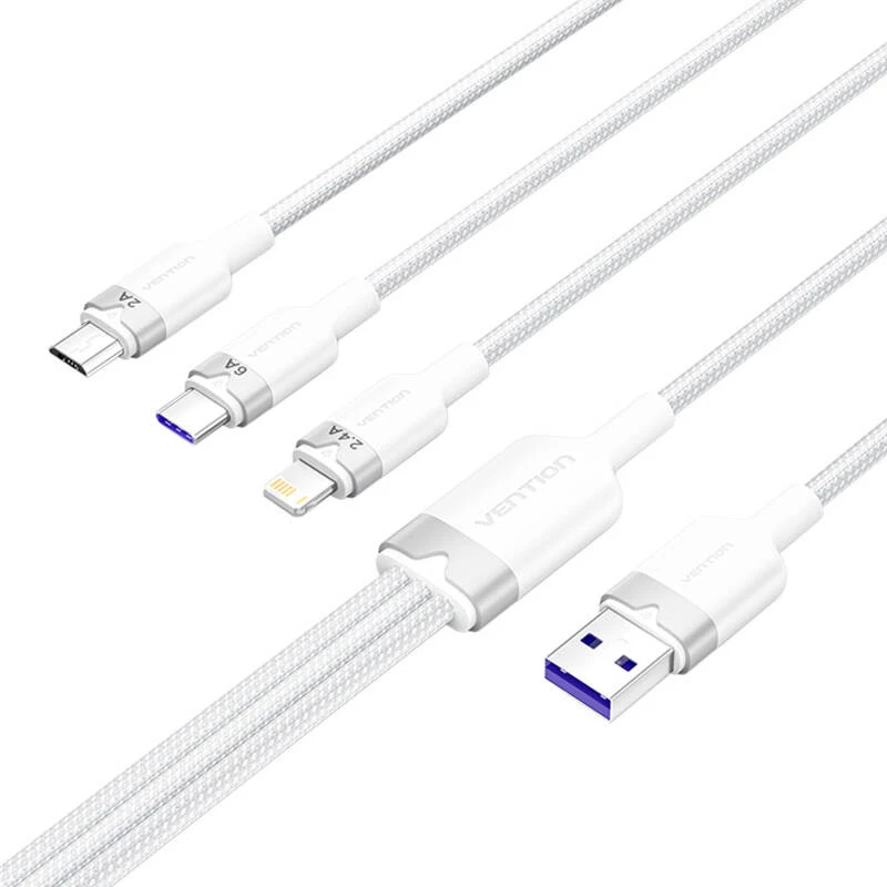 Cavo USB 2.0 A a 3-in-1 6A Vention CTRWG 1,5 m bianco
