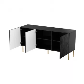 Cassettiera cama meble JUNGLE 1520×405×745 mm nero opaco con gambe dorate, truciolare